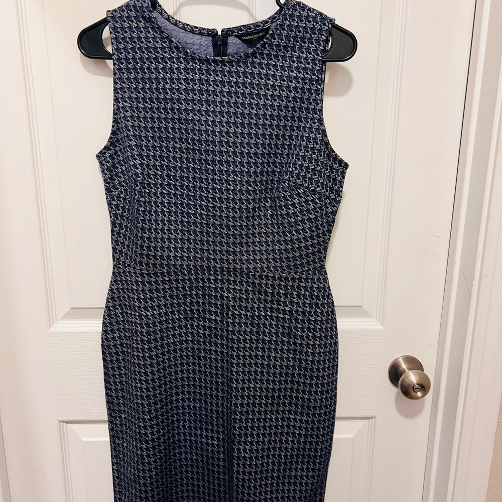Banana Republic Tweed Blue Herringbone Sheath Midi Dress